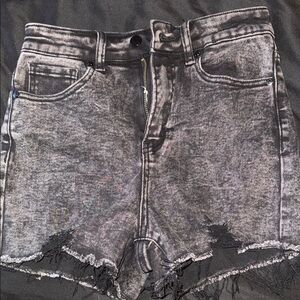 Distressed Black Denim Shorts